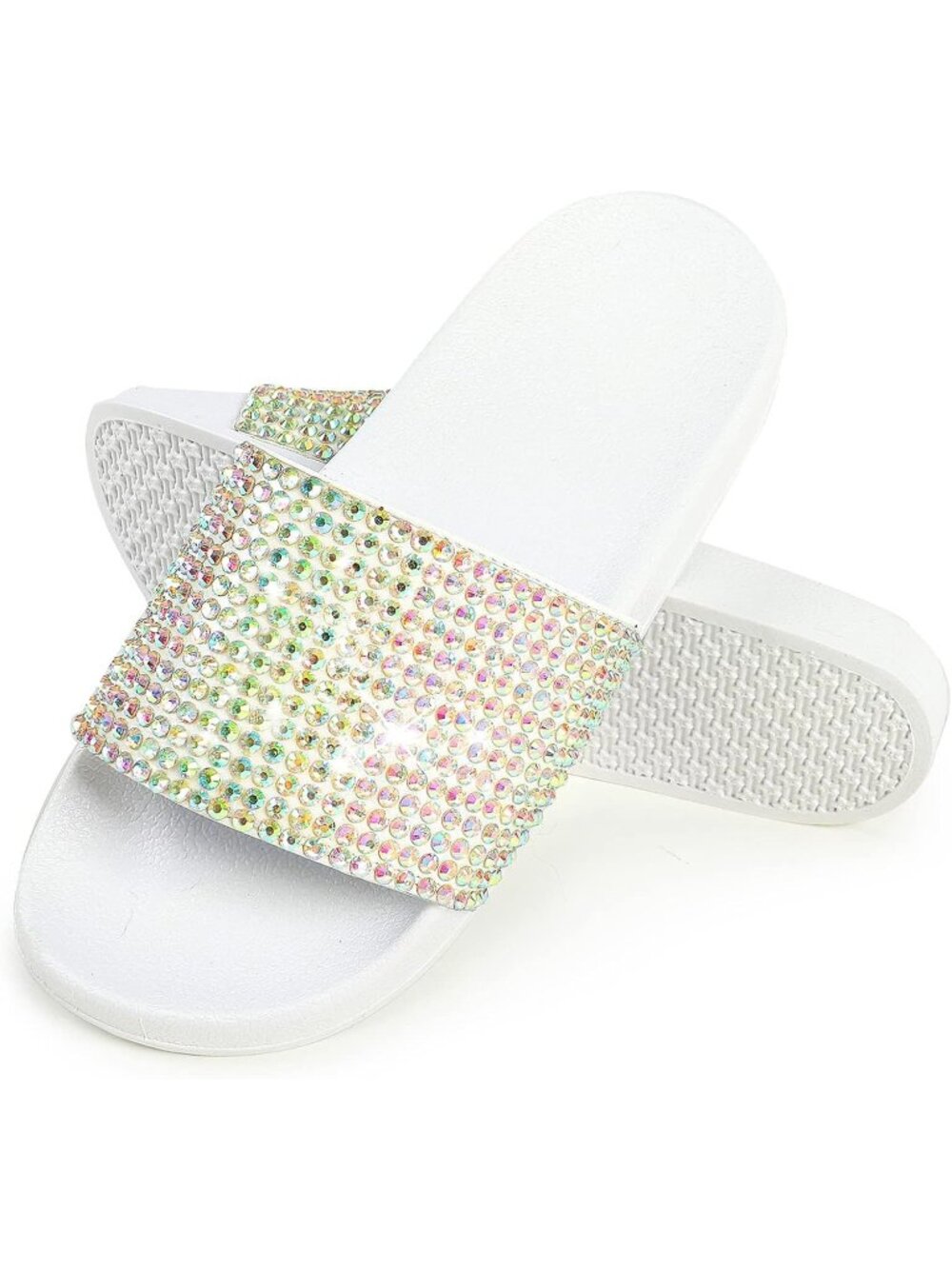 Women's Multi White Slides House Slippers Rhinestone Glitter Slides Cute bling